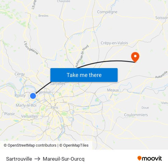 Sartrouville to Mareuil-Sur-Ourcq map