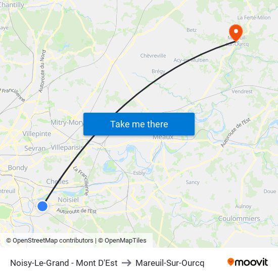 Noisy-Le-Grand - Mont D'Est to Mareuil-Sur-Ourcq map