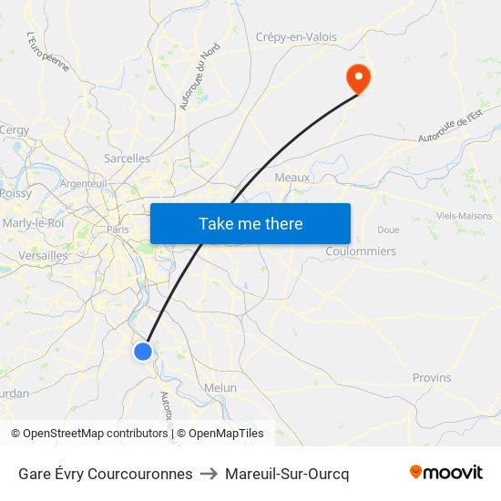 Gare Évry Courcouronnes to Mareuil-Sur-Ourcq map