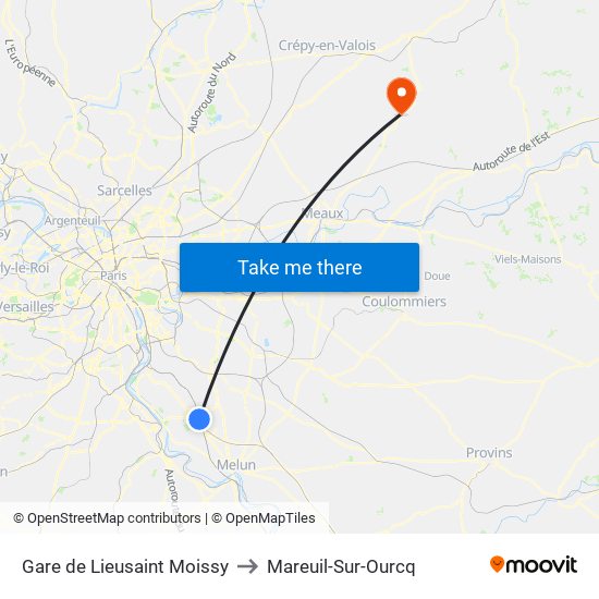 Gare de Lieusaint Moissy to Mareuil-Sur-Ourcq map