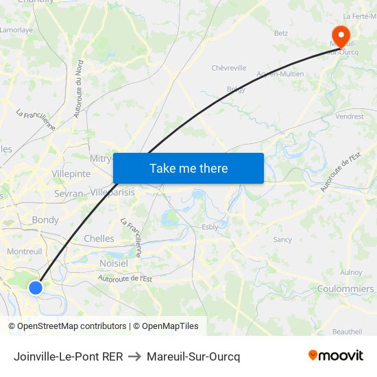 Joinville-Le-Pont RER to Mareuil-Sur-Ourcq map