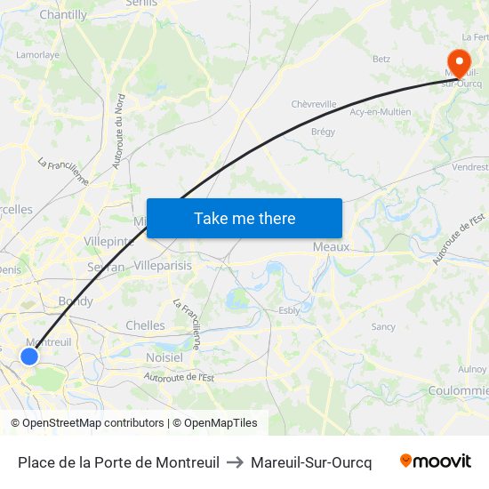 Place de la Porte de Montreuil to Mareuil-Sur-Ourcq map