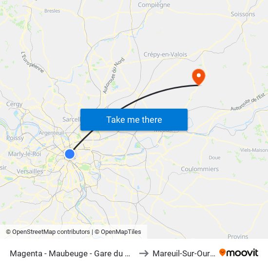 Magenta - Maubeuge - Gare du Nord to Mareuil-Sur-Ourcq map