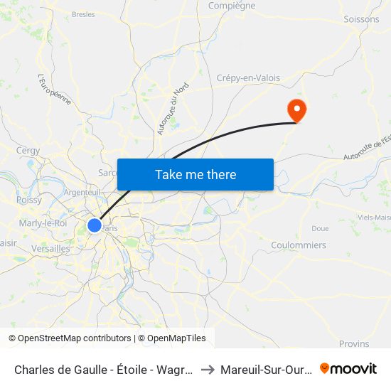 Charles de Gaulle - Étoile - Wagram to Mareuil-Sur-Ourcq map