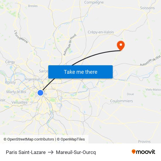 Paris Saint-Lazare to Mareuil-Sur-Ourcq map