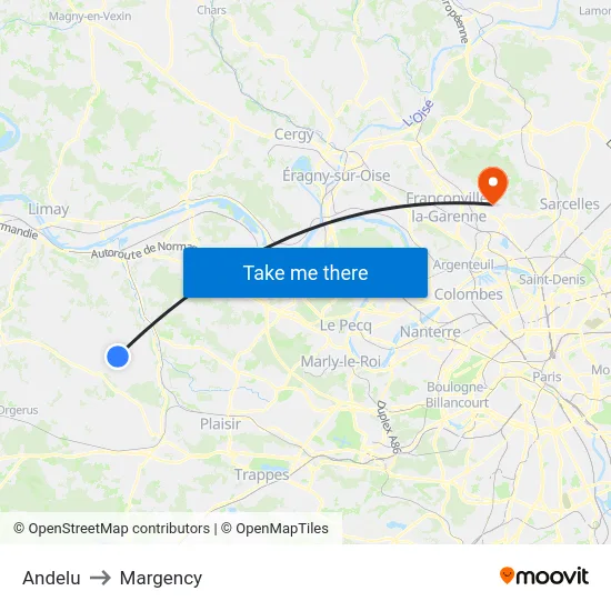 Andelu to Margency map