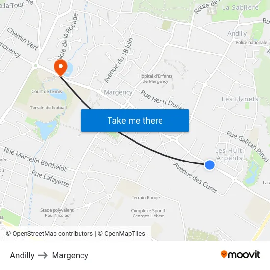 Andilly to Margency map