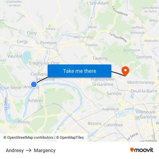 Andresy to Margency map