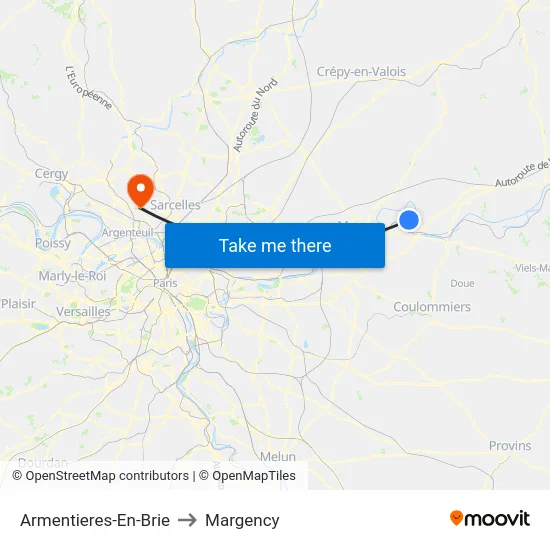 Armentieres-En-Brie to Margency map