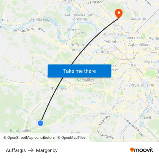 Auffargis to Margency map