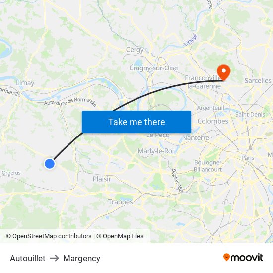 Autouillet to Margency map