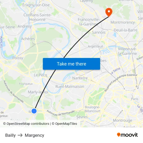 Bailly to Margency map