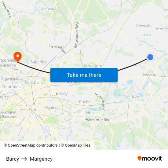 Barcy to Margency map
