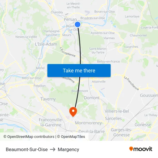 Beaumont-Sur-Oise to Margency map