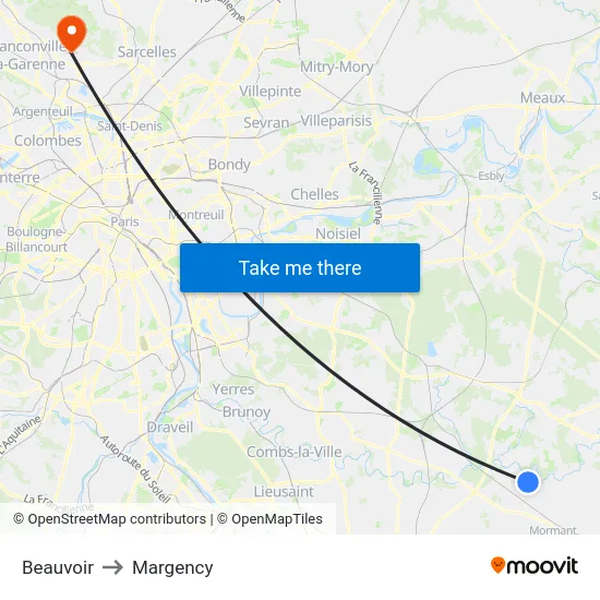 Beauvoir to Margency map
