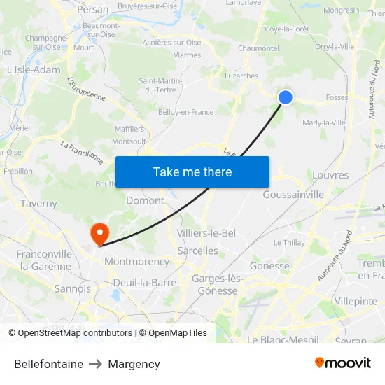 Bellefontaine to Margency map