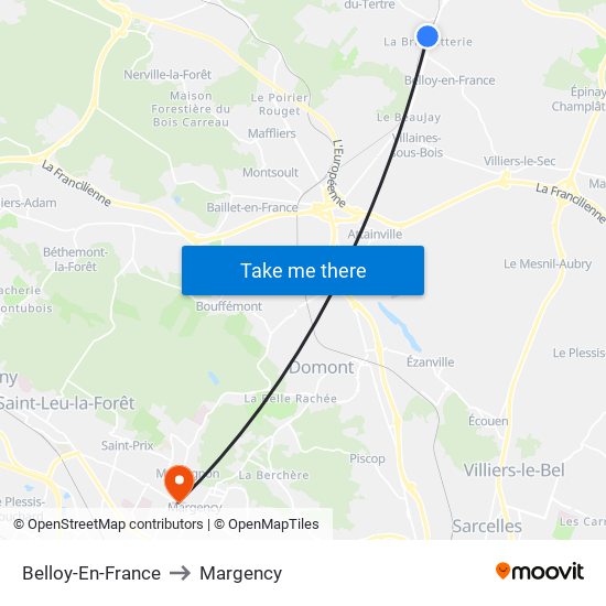 Belloy-En-France to Margency map