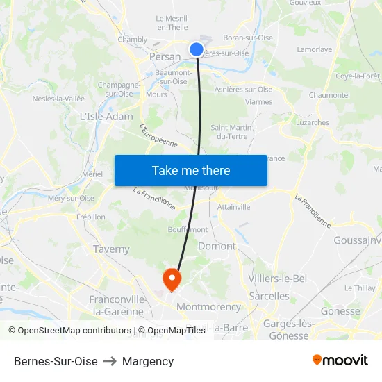 Bernes-Sur-Oise to Margency map