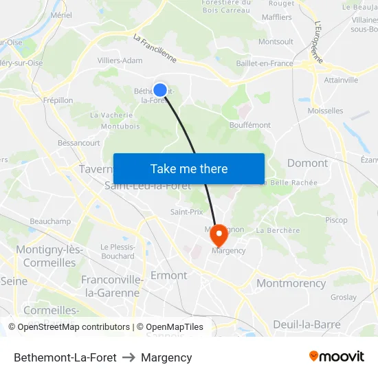 Bethemont-La-Foret to Margency map