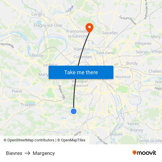 Bievres to Margency map