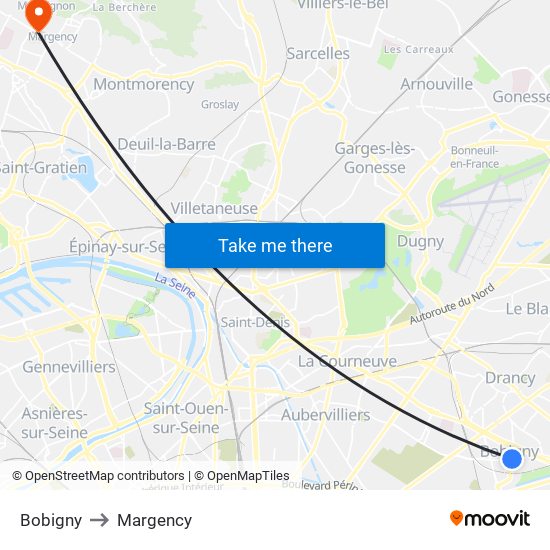 Bobigny to Margency map
