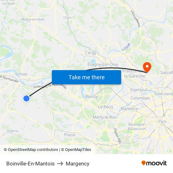 Boinville-En-Mantois to Margency map