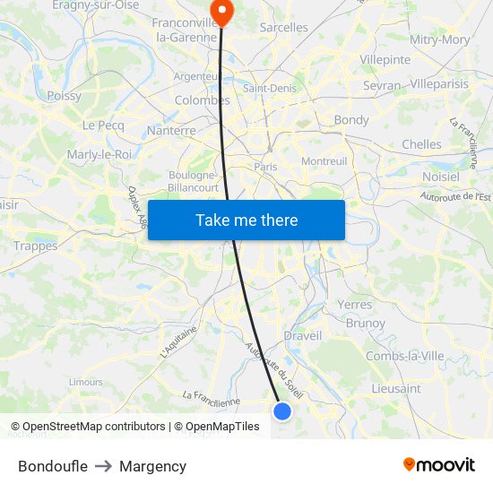 Bondoufle to Margency map