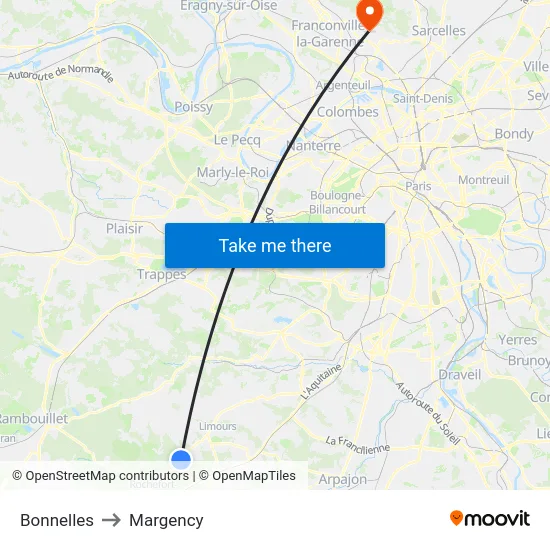 Bonnelles to Margency map