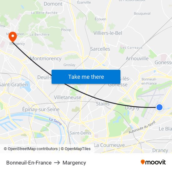 Bonneuil-En-France to Margency map