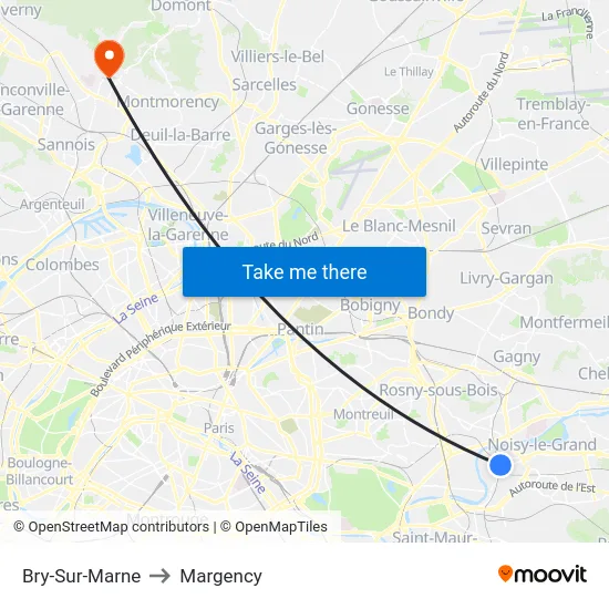 Bry-Sur-Marne to Margency map