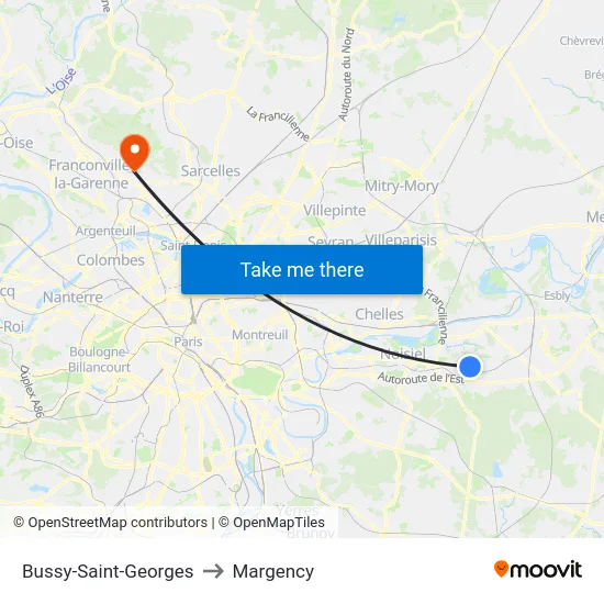 Bussy-Saint-Georges to Margency map