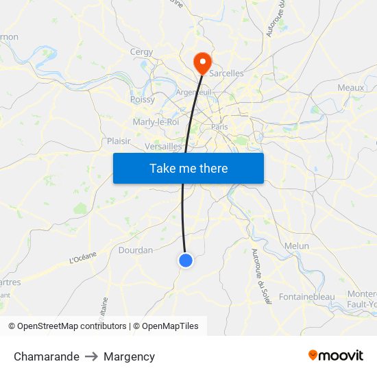 Chamarande to Margency map