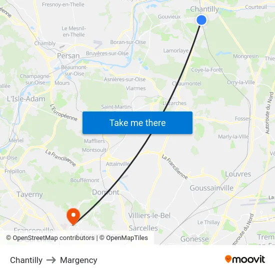 Chantilly to Margency map