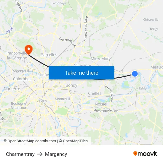 Charmentray to Margency map