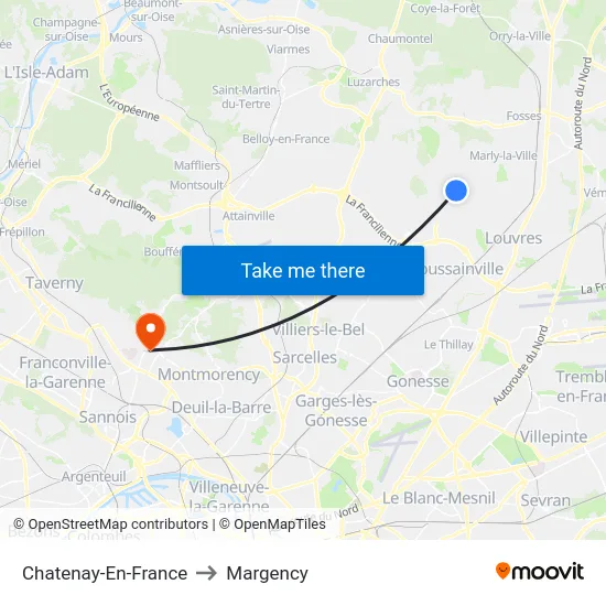 Chatenay-En-France to Margency map