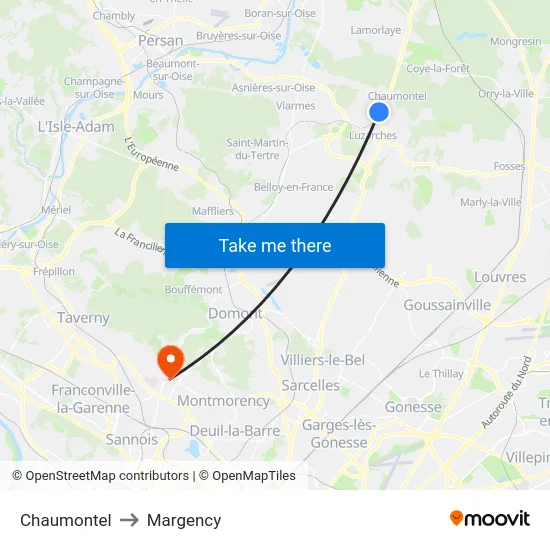 Chaumontel to Margency map