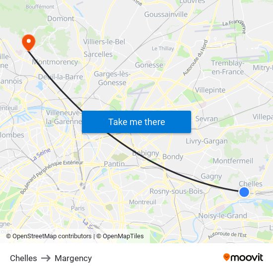 Chelles to Margency map