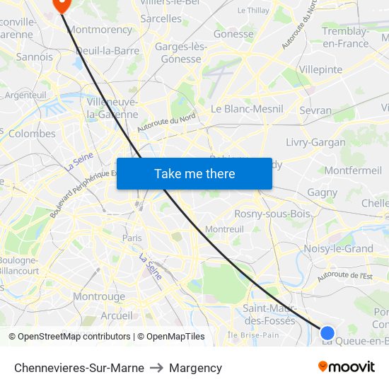 Chennevieres-Sur-Marne to Margency map