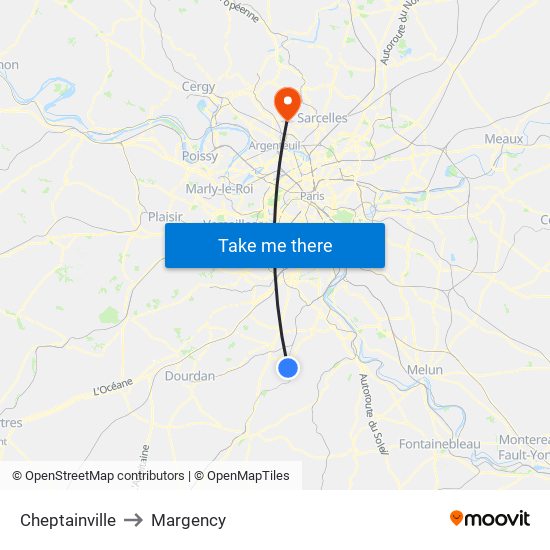 Cheptainville to Margency map
