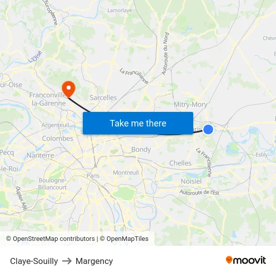 Claye-Souilly to Margency map