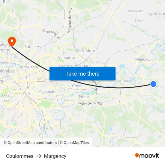 Coulommes to Margency map