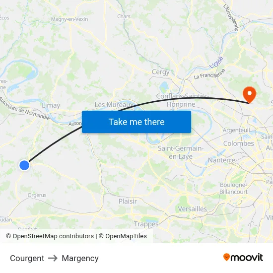 Courgent to Margency map