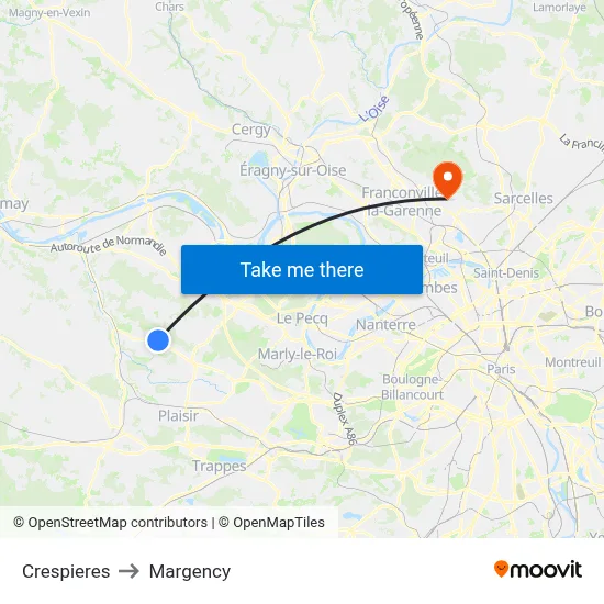 Crespieres to Margency map