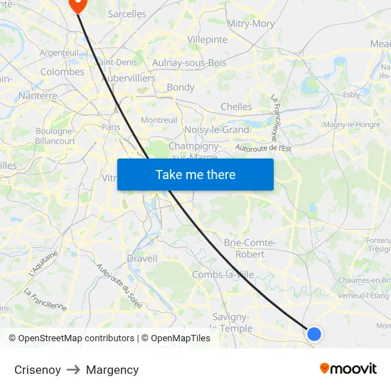 Crisenoy to Margency map