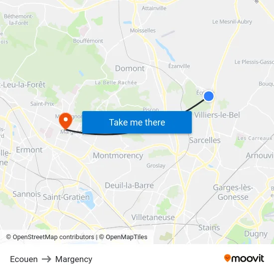 Ecouen to Margency map