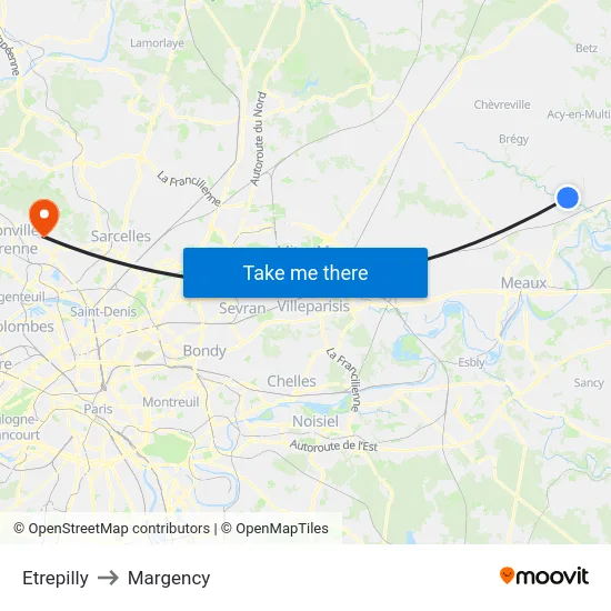 Etrepilly to Margency map