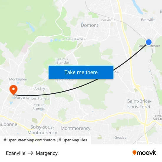 Ezanville to Margency map