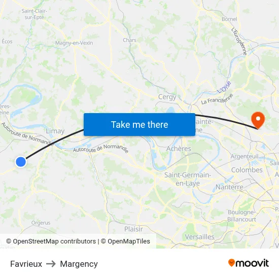 Favrieux to Margency map