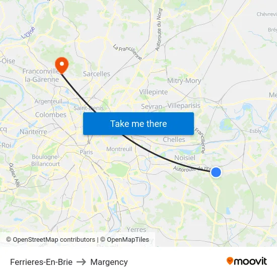 Ferrieres-En-Brie to Margency map