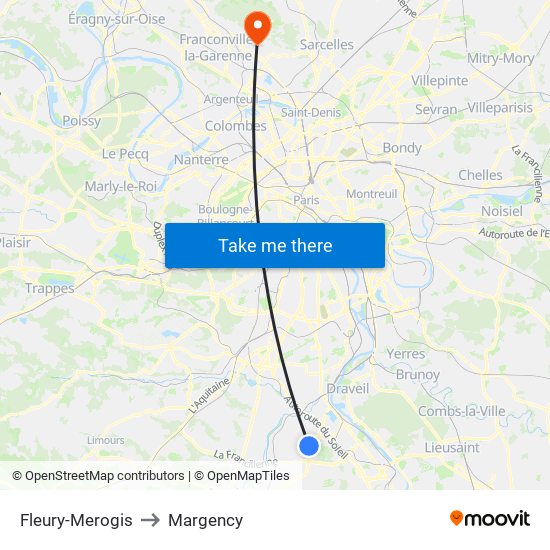 Fleury-Merogis to Margency map